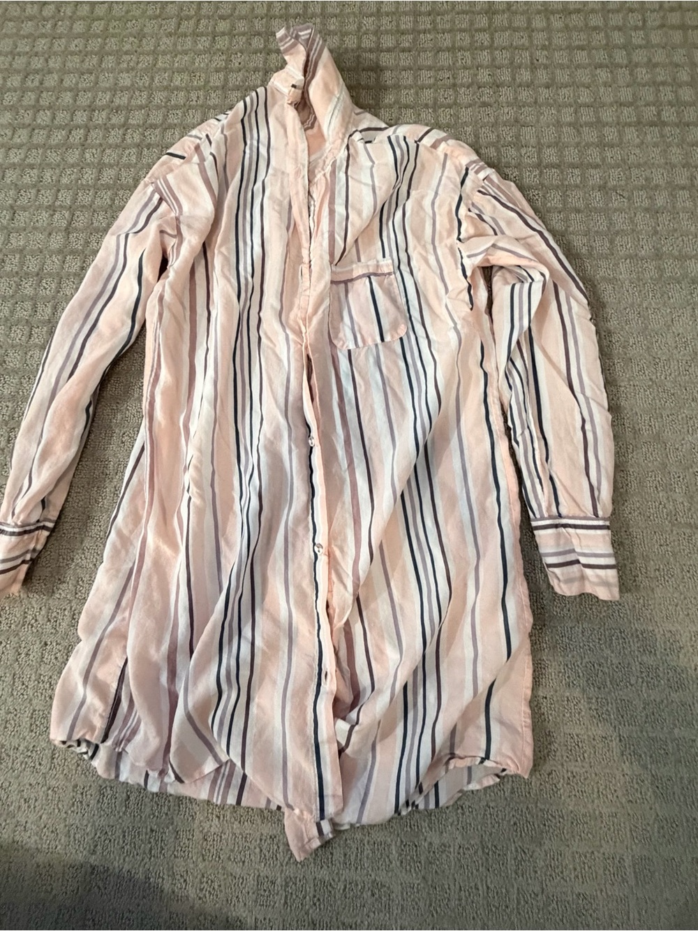 stars above Pink and White Striped Button-Down Sleep Shirt